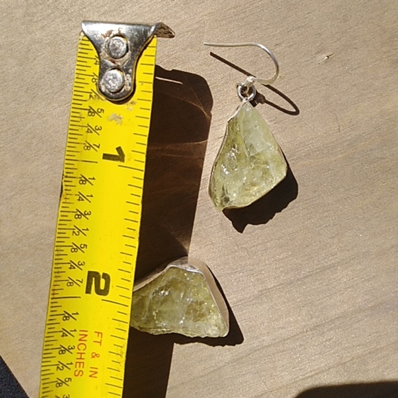 Sterling silver lemon quartz raw boho earrings - Picture 4 of 4
